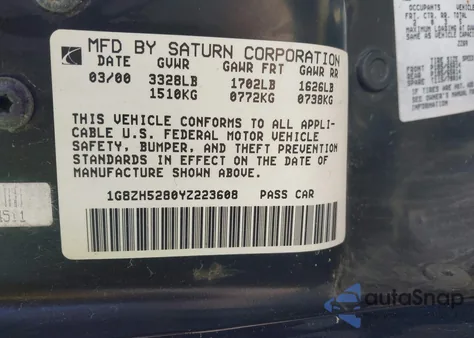 2000 Saturn Sl1 from USA, damaged, VIN 1G8ZH5280YZ223608
